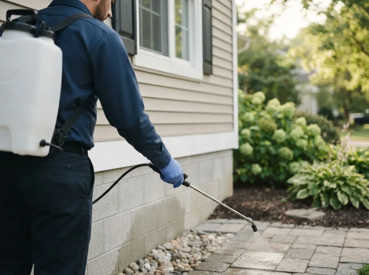 Pest control technician inspecting a home in Caseyville, IL